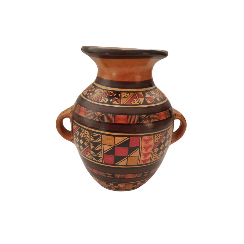Cusco Peru Hand Painted Pottery Vase Peruvian Folk ‎ Art multicolor Decorative